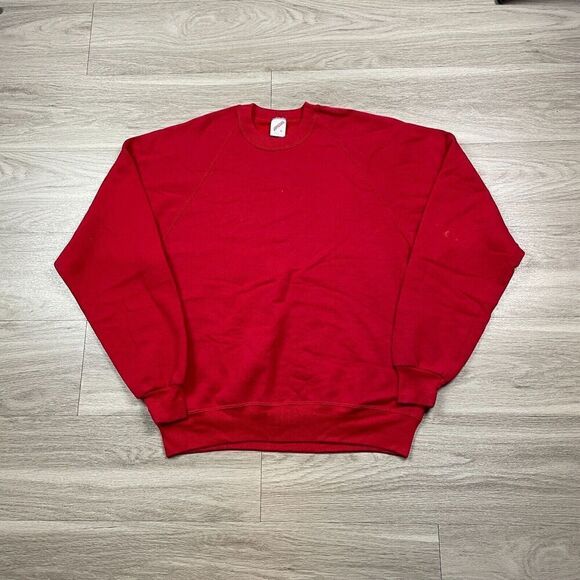 Vintage Sweatshirt Mens Large Red 90s Blank Retro Fleece - Picture 1 of 12